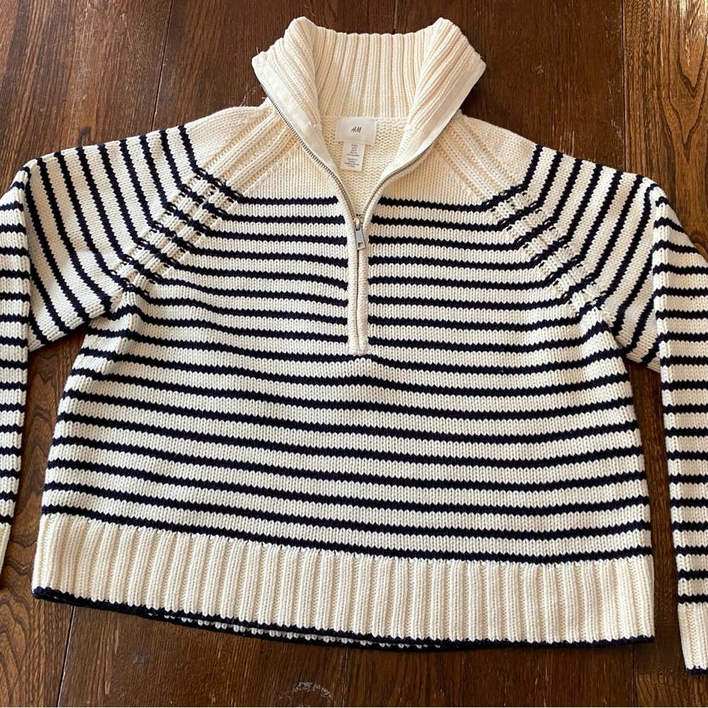 Striped Half-Zip Sweater - Black and White